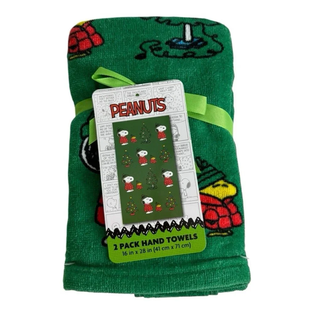 Peanuts Snoopy Puffer Jacket Christmas Theme 2 Pack Hand Towel 16in x 28in NEW